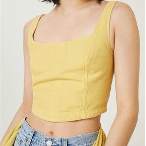 Anthropologie Yellow Linen Corset Crop Top M